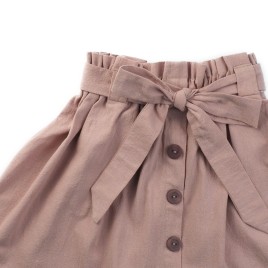 Set fustiță din bumbac și cardigan din lână merino – Bej cu fundă