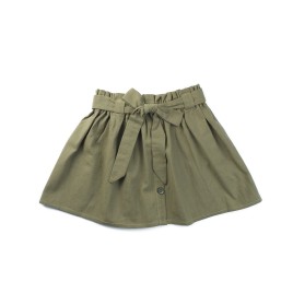 Set cardigan din lână merino și fustiță din bumbac cu fundă – Verde kaki