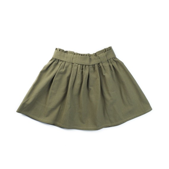 Set cardigan din lână merino și fustiță din bumbac cu fundă – Verde kaki
