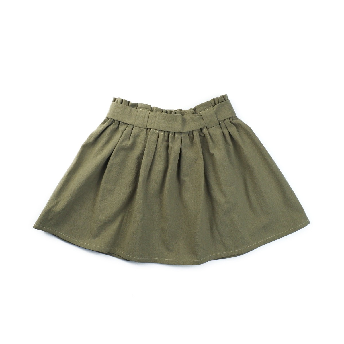 Set cardigan din lână merino și fustiță din bumbac cu fundă – Verde kaki