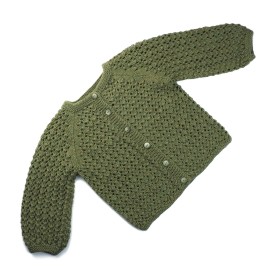 Set cardigan din lână merino și fustiță din bumbac cu fundă – Verde kaki