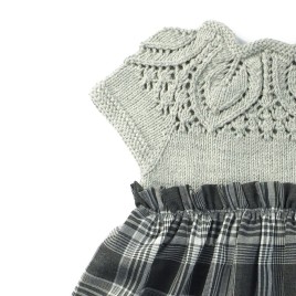 Set bluziță din lână merino și fustiță din viscoză cu fundă – Gri cu carouri