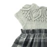 Set bluziță din lână merino și fustiță din viscoză cu fundă – Gri cu carouri