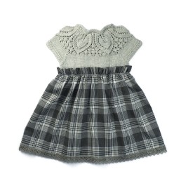 Set bluziță din lână merino și fustiță din viscoză cu fundă – Gri cu carouri