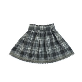 Set bluziță din lână merino și fustiță din viscoză cu fundă – Gri cu carouri