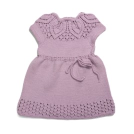 Rochiță din lână merino lila pastel - Tricotată manual pentru fetițe | EVANTAI.ro