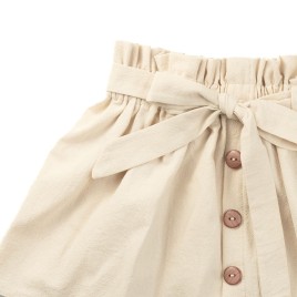 Fustiță din bumbac cu talie elastică și fundă ajustabilă – Crem