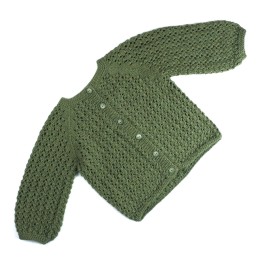 Set cardigan și fustă tricotate manual din lână merino – Verde