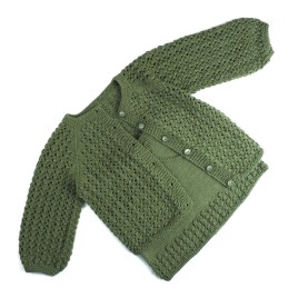 Set cardigan și fustă tricotate manual din lână merino – Verde