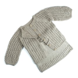 Set cardigan și fustă tricotate manual din lână merino – Gri