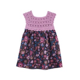 Rochiță croșetată manual cu fustă din viscoză florală – Mov pastel