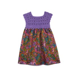 Rochiță croșetată manual cu fustă din viscoză imprimată – Violet intens