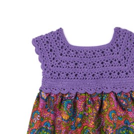 Rochiță croșetată manual cu fustă din viscoză imprimată – Violet intens