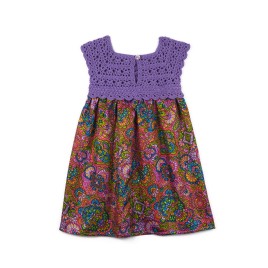 Rochiță croșetată manual cu fustă din viscoză imprimată – Violet intens