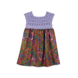 Rochiță croșetată manual cu fustă din viscoză imprimată – Lila pastel