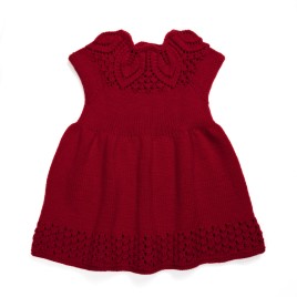 Rochiță din lână merino roșu rubiniu - Tricotată manual pentru fetițe | EVANTAI.ro