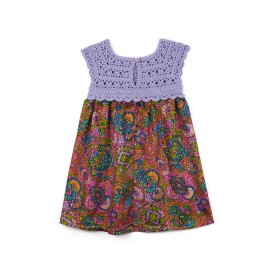 Rochiță croșetată manual cu fustă din viscoză imprimată – Lila pastel