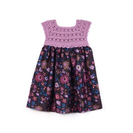 Rochiță croșetată manual cu fustă din viscoză florală – Roz prună