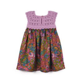 Rochiță croșetată manual cu fustă din viscoză imprimată – Roz pastel