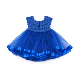 Rochie albastră cu bust croșetat manual și fustă din tulle cu margini satinate