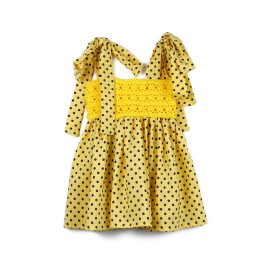 Rochiță de vară cu bust croșetat manual, buline și nasturi la spate - Galben