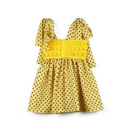 Rochiță de vară cu bust croșetat manual, buline și nasturi la spate - Galben