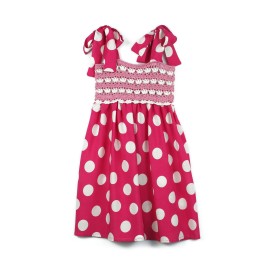 Rochiță de vară cu bust croșetat manual și imprimeu cu buline - Roz