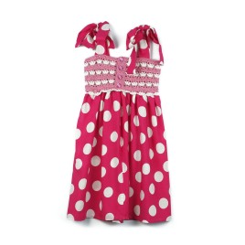 Rochiță de vară cu bust croșetat manual și imprimeu cu buline - Roz