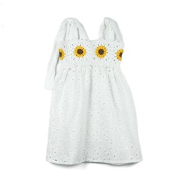 Rochiță de vară cu bust croșetat manual și flori floarea-soarelui - Alb