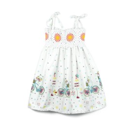 Rochiță de vară cu bust croșetat manual și imprimeu vesel - Alb