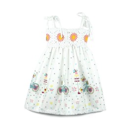 Rochiță de vară cu bust croșetat manual și imprimeu vesel - Alb