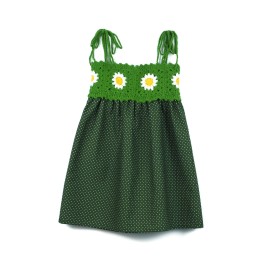 Set rochiță de vară cu bust croșetat și margarete + poșetuță – Verde