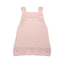 Sarafan tricotat manual din lână merino roz pudrat - Model inimioare | EVANTAI.ro