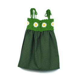 Set rochiță de vară cu bust croșetat și margarete + poșetuță – Verde