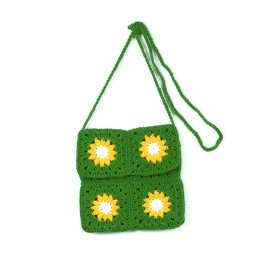 Set rochiță de vară cu bust croșetat și margarete + poșetuță – Verde