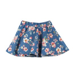 Fustiță cloș din bumbac albastru cu imprimeu floral