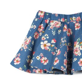 Fustiță cloș din bumbac albastru cu imprimeu floral