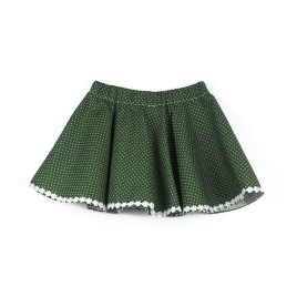 Fustiță cloș verde cu buline albe și tiv din dantelă