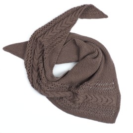 Șal tricotat manual din lână merino – Maro cu model împletit și dantelat