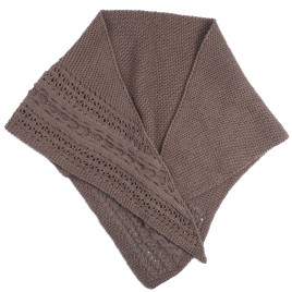 Șal tricotat manual din lână merino – Maro cu model împletit și dantelat