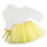 Set fustiță din tulle și bluză croșetată manual – Galben pastel și alb