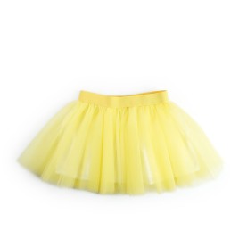Set fustiță din tulle și bluză croșetată manual – Galben pastel și alb
