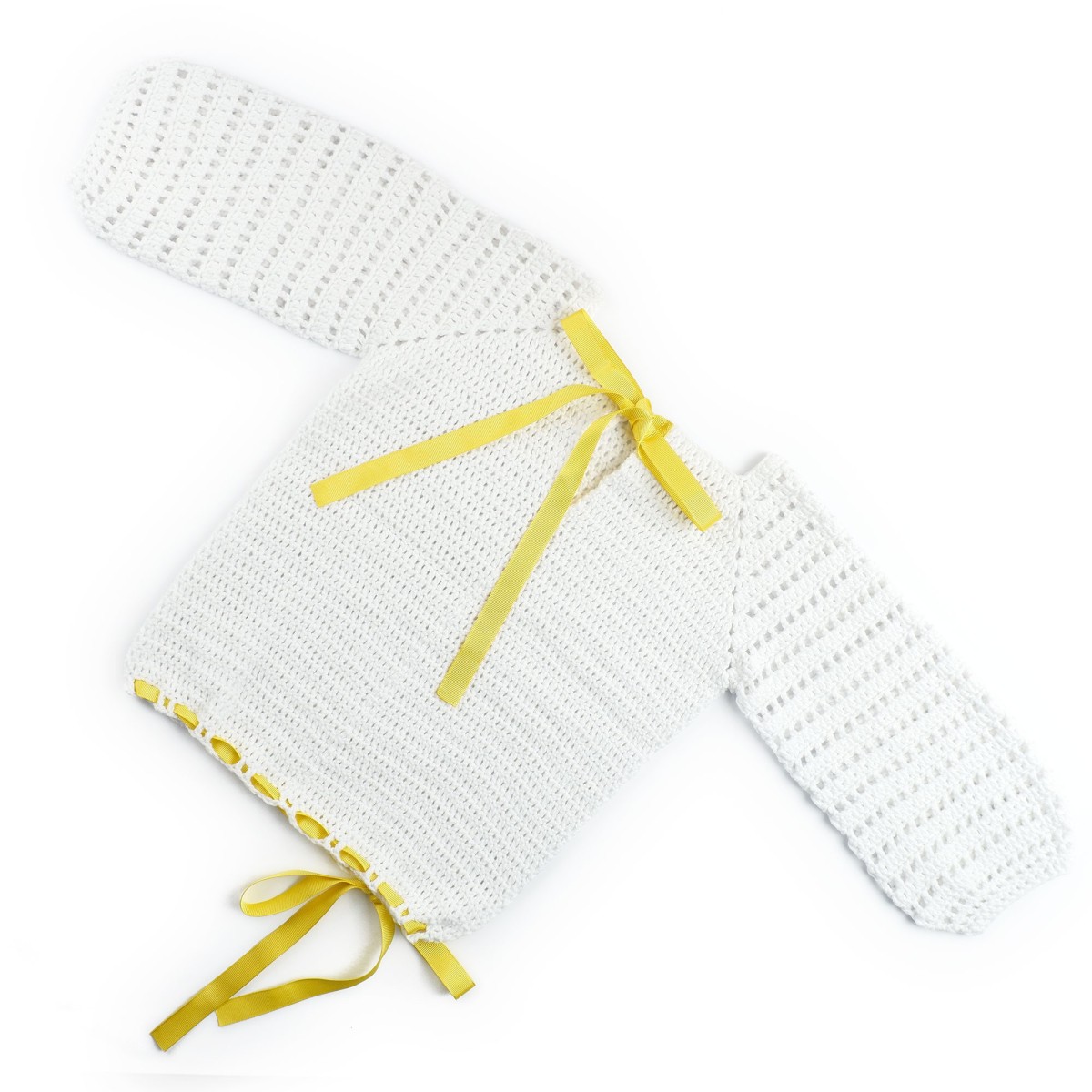 Set fustiță din tulle și bluză croșetată manual – Galben pastel și alb