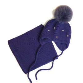 Set căciulă și guler mov regal din lână merino - Tricotat manual | Handmade Premium