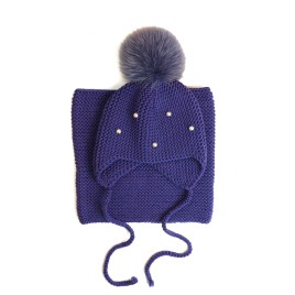 Set căciulă și guler mov regal din lână merino - Tricotat manual | Handmade Premium