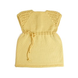 Set rochiță și cardigan din lână merino - Bej tricotat manual pentru fetițe | EVANTAI.ro