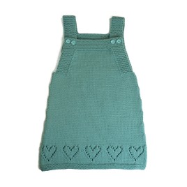 Sarafan verde mentă din lână merino - Handmade cu model inimi