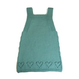 Sarafan verde mentă din lână merino - Handmade cu model inimi